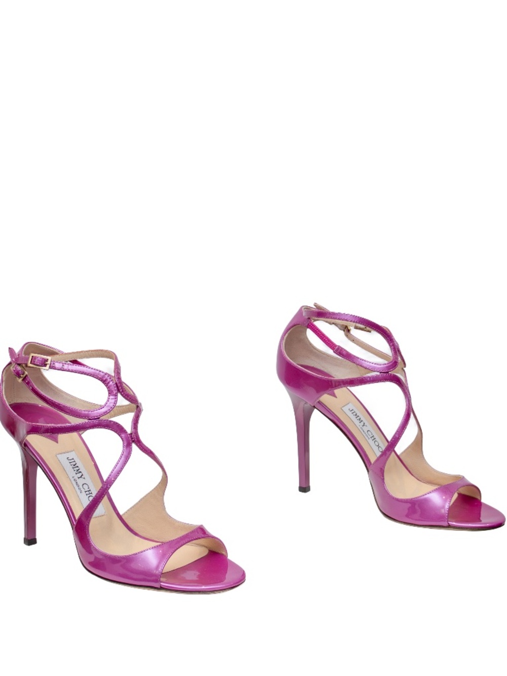 JIMMY CHOO Azia 95 Mauve Pink/Purple  Liquid Metal Leather Sandals SZ 9 IT 39